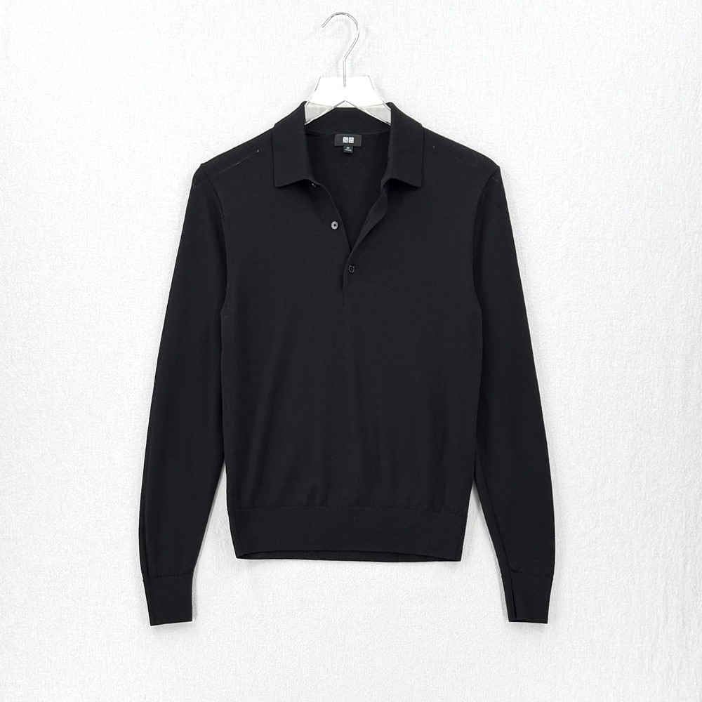 Uniqlo Polo Sweater Women Extra Small Black Wool Long Sleeve Knit Top - Picture 2 of 13